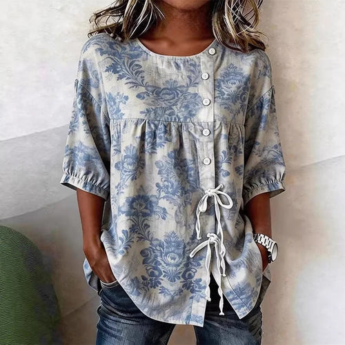 Women's Floral 3D Print Pullover Top – Loose Fit Elegant Casual S to 3XL