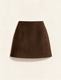 V-Neck Woolen Coat and Mini Skirt Set