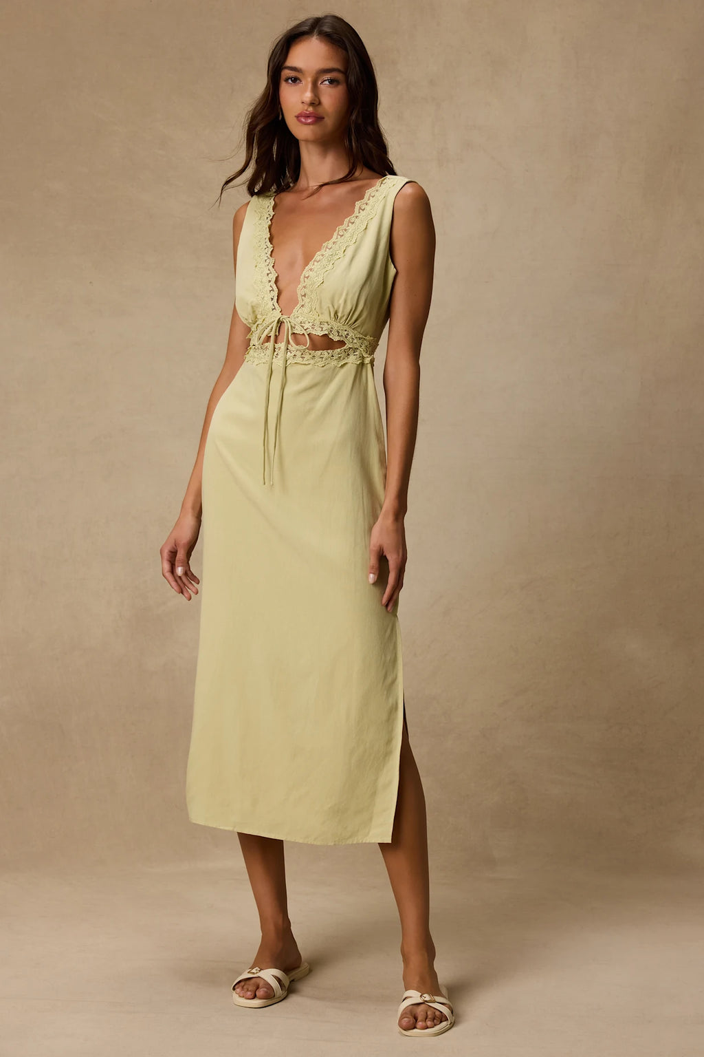 Connie Ivory Lace Tie-Front Midi Dress