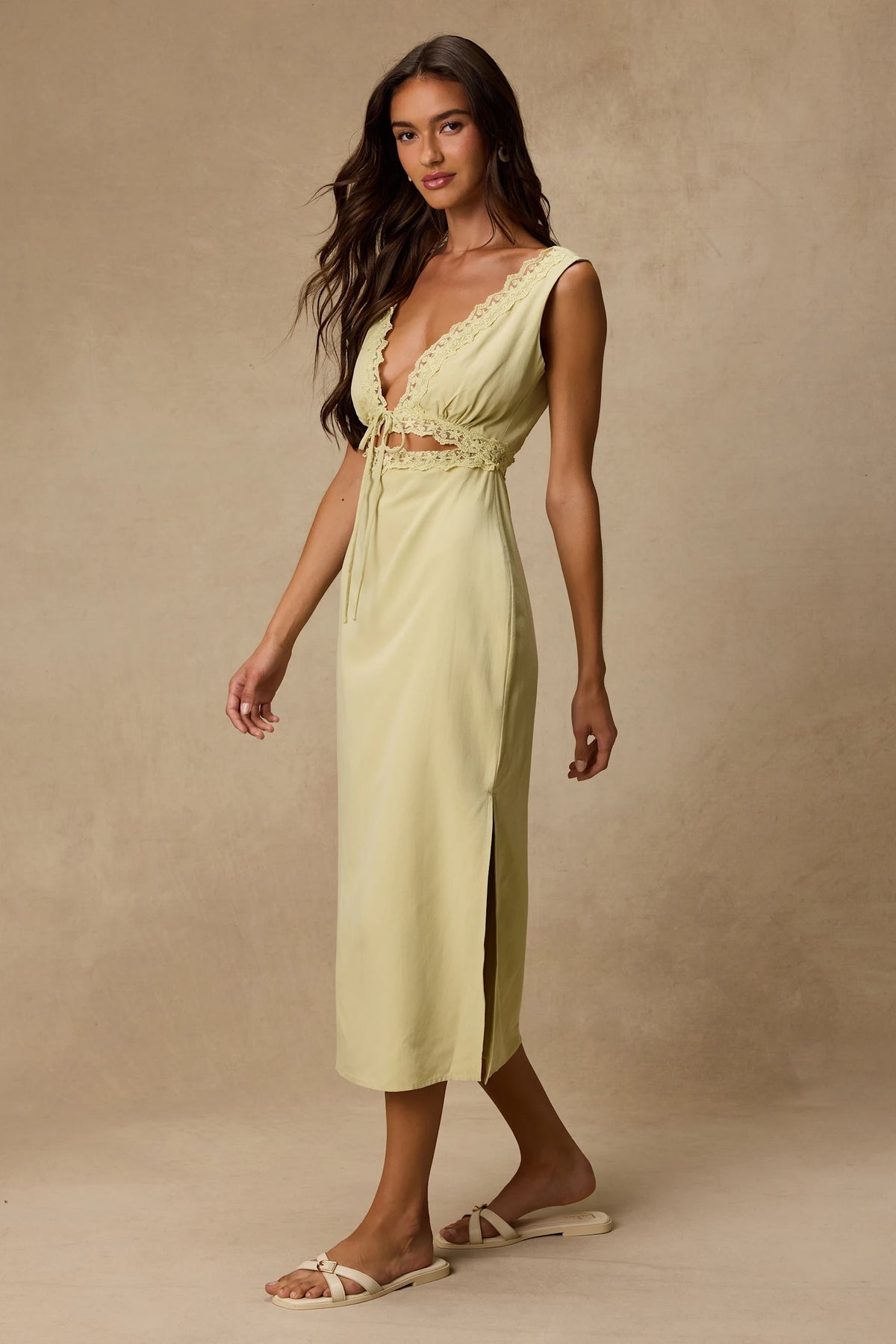 Connie Ivory Lace Tie-Front Midi Dress