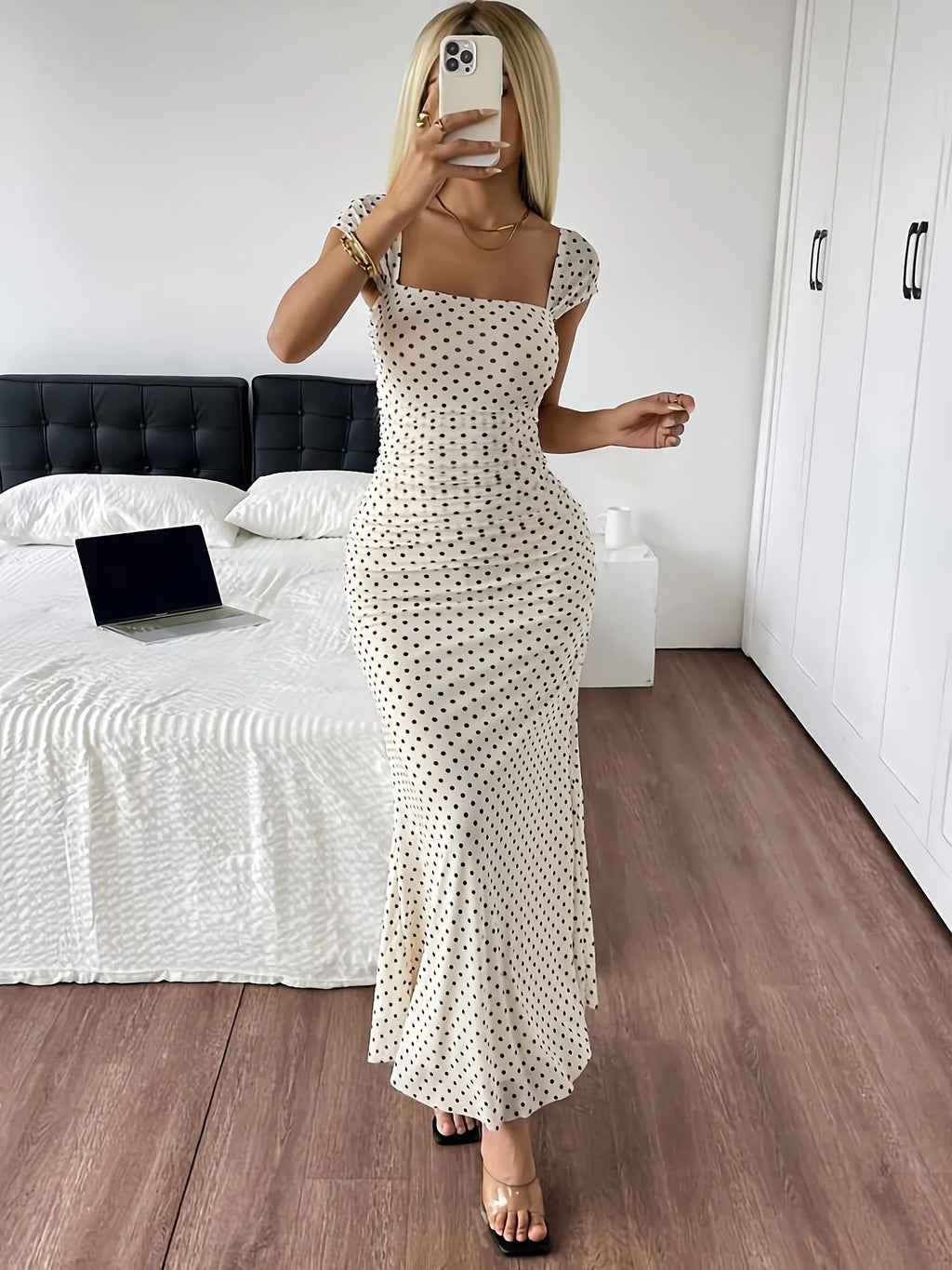Polka Dot Hollow-Out Mermaid Knit Dress