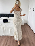 Polka Dot Hollow-Out Mermaid Knit Dress
