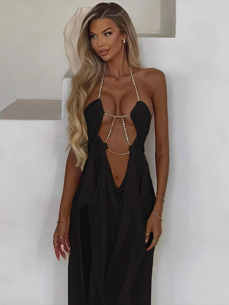 Nibber Halter Low-Neck Backless Sleeveless Vestidos