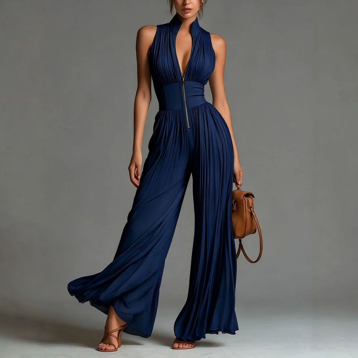 Pleated Wide-Leg Jumpsuit