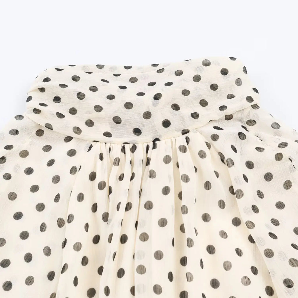 Polka Dot Tiered V-Neck Blouse