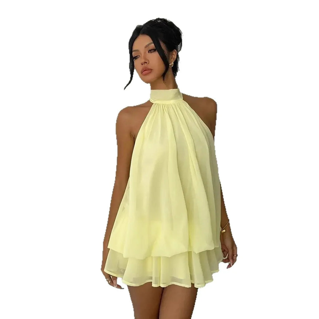 Halter Ruffle Chiffon Mini Dress