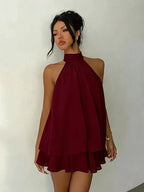Halter Ruffle Chiffon Mini Dress