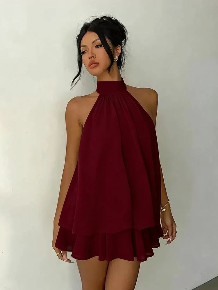 Halter Ruffle Chiffon Mini Dress