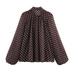 Polka Dot Tiered V-Neck Blouse