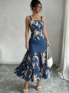 Printed Ruffle A-Line Midi Dress