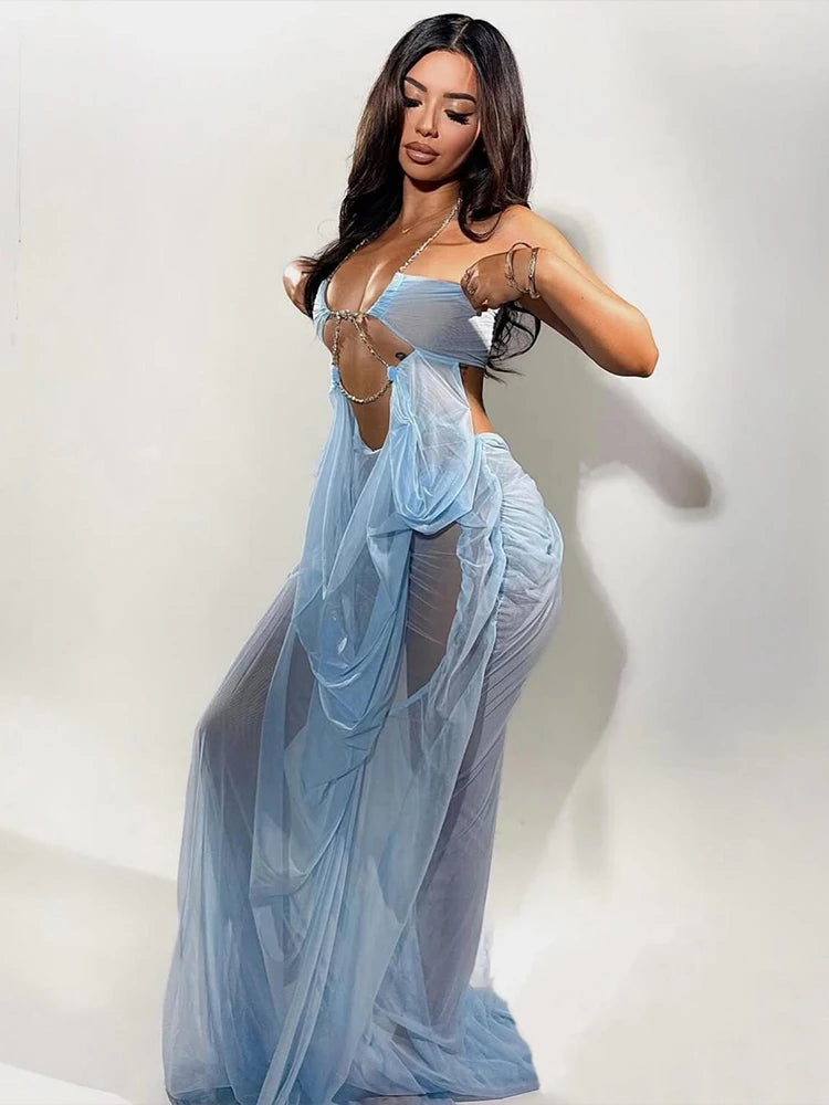 Nibber Halter Low-Neck Backless Sleeveless Vestidos