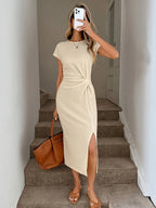 Asymmetrical Button Detail Maxi Dress