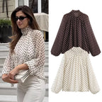 Polka Dot Tiered V-Neck Blouse
