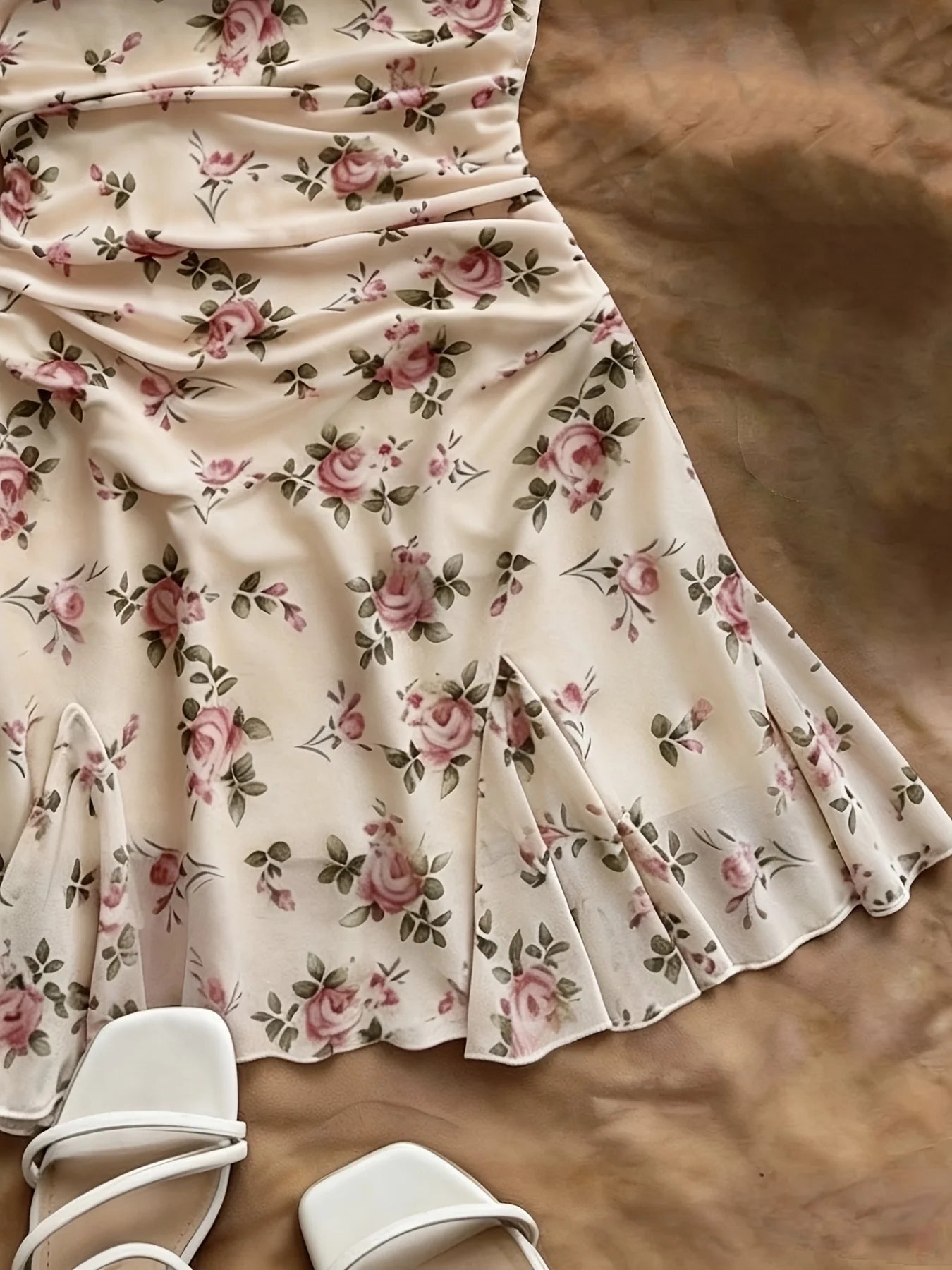 Floral V-Neck Knee-Length Dress