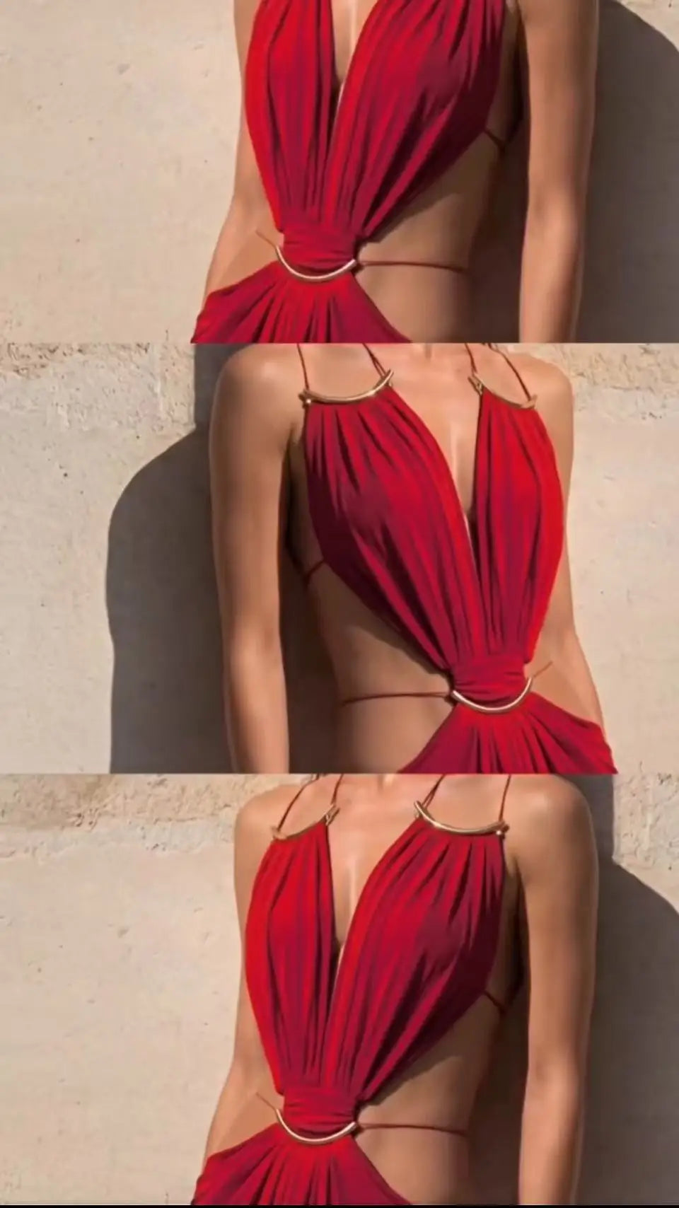 Women Halter Long Dress Deep V Neck Cutout Backless Evening Party Dress Metal Ring Twist Waist Bodycon Club Night Out Dresses