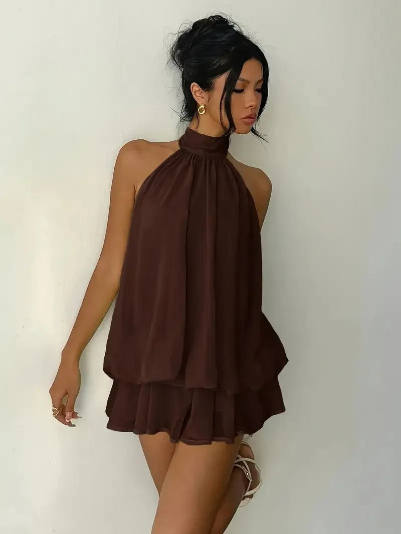Halter Ruffle Chiffon Mini Dress