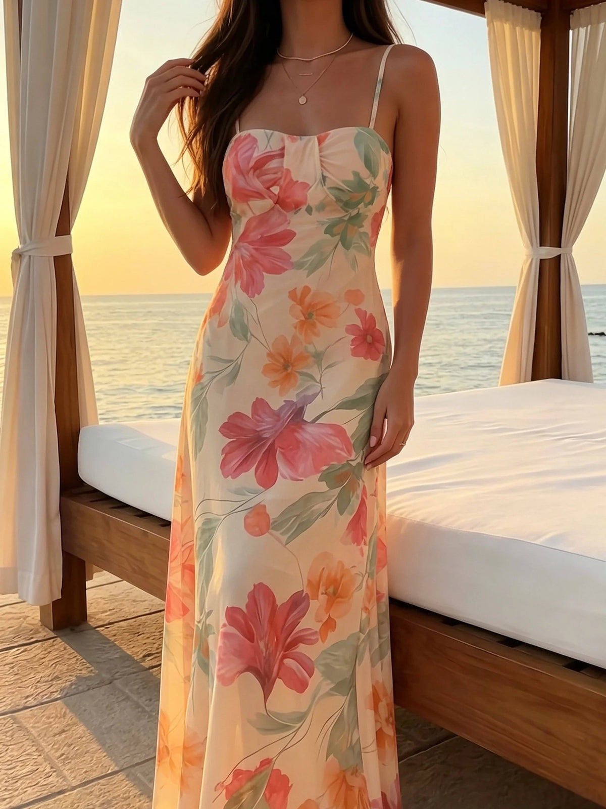 Floral Strapless Floor-Length Maxi Dress