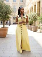 Button Detail Turn-Down Collar Maxi Dress