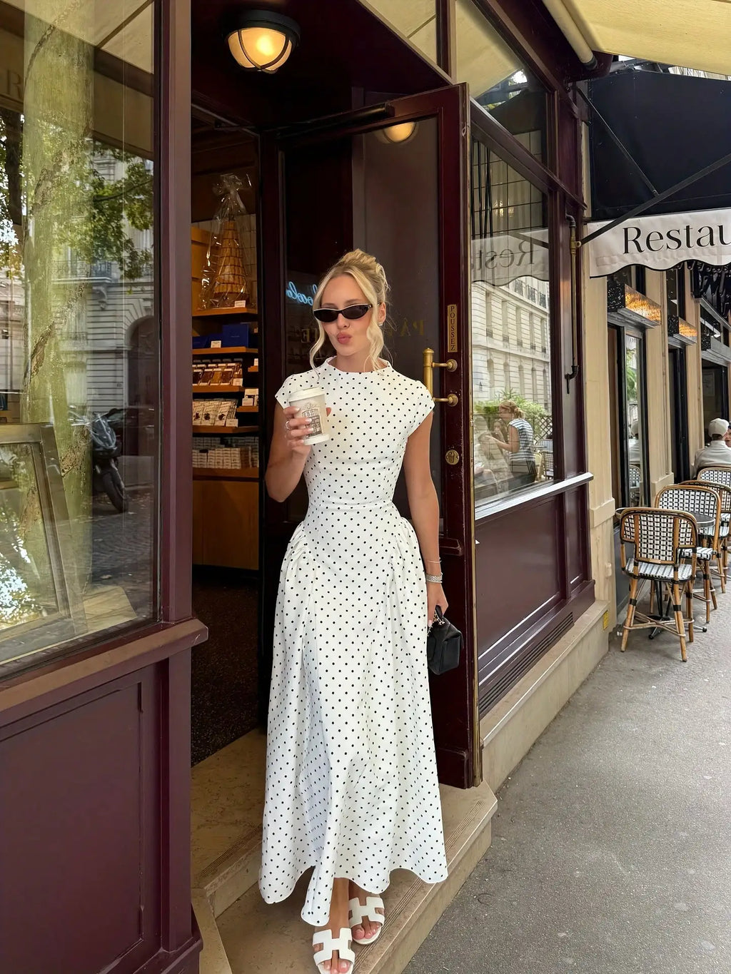 Polka Dot Slim Maxi Dress