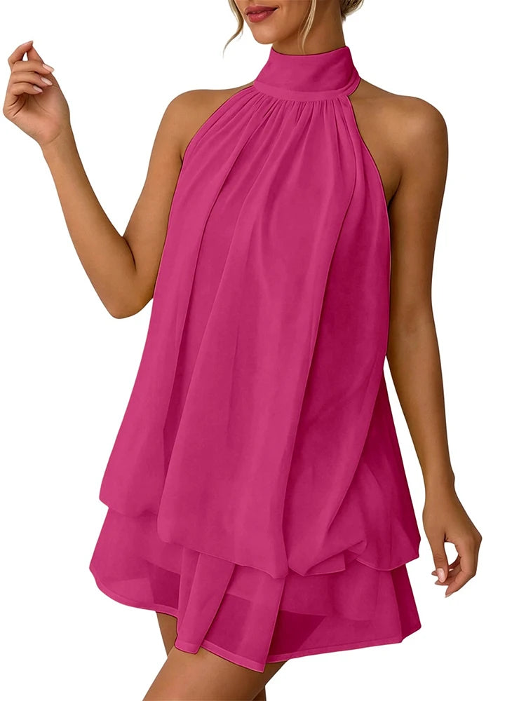 Halter Ruffle Chiffon Mini Dress