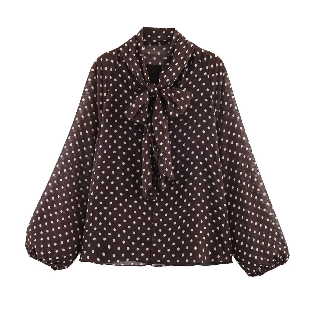 Polka Dot Tiered V-Neck Blouse
