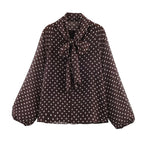 Polka Dot Tiered V-Neck Blouse