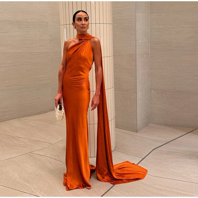 Elegant Ribbon Halter Dress Women Solid Off Shoulder Sleeveless Backless Slim Maxi Dresses 2025 Summer Autumn Party Robes Lady