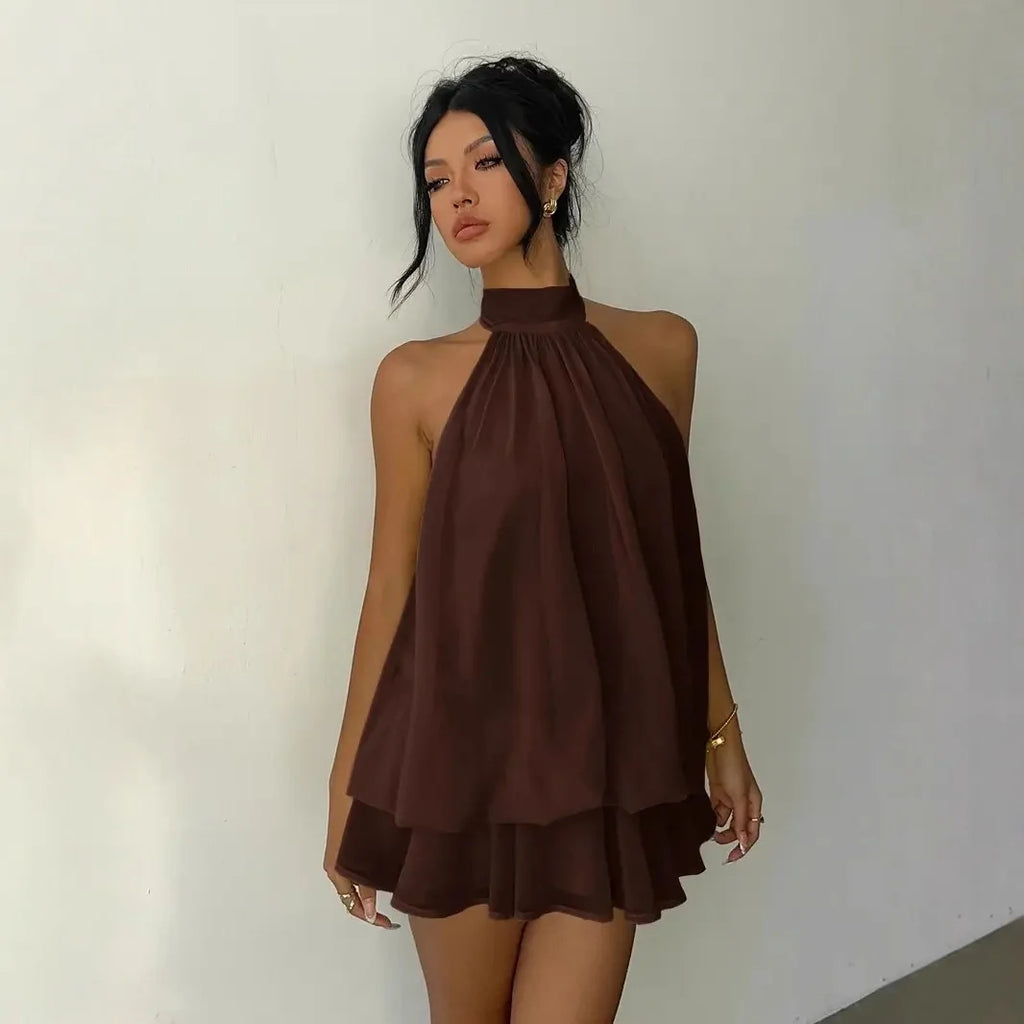 Halter Ruffle Chiffon Mini Dress