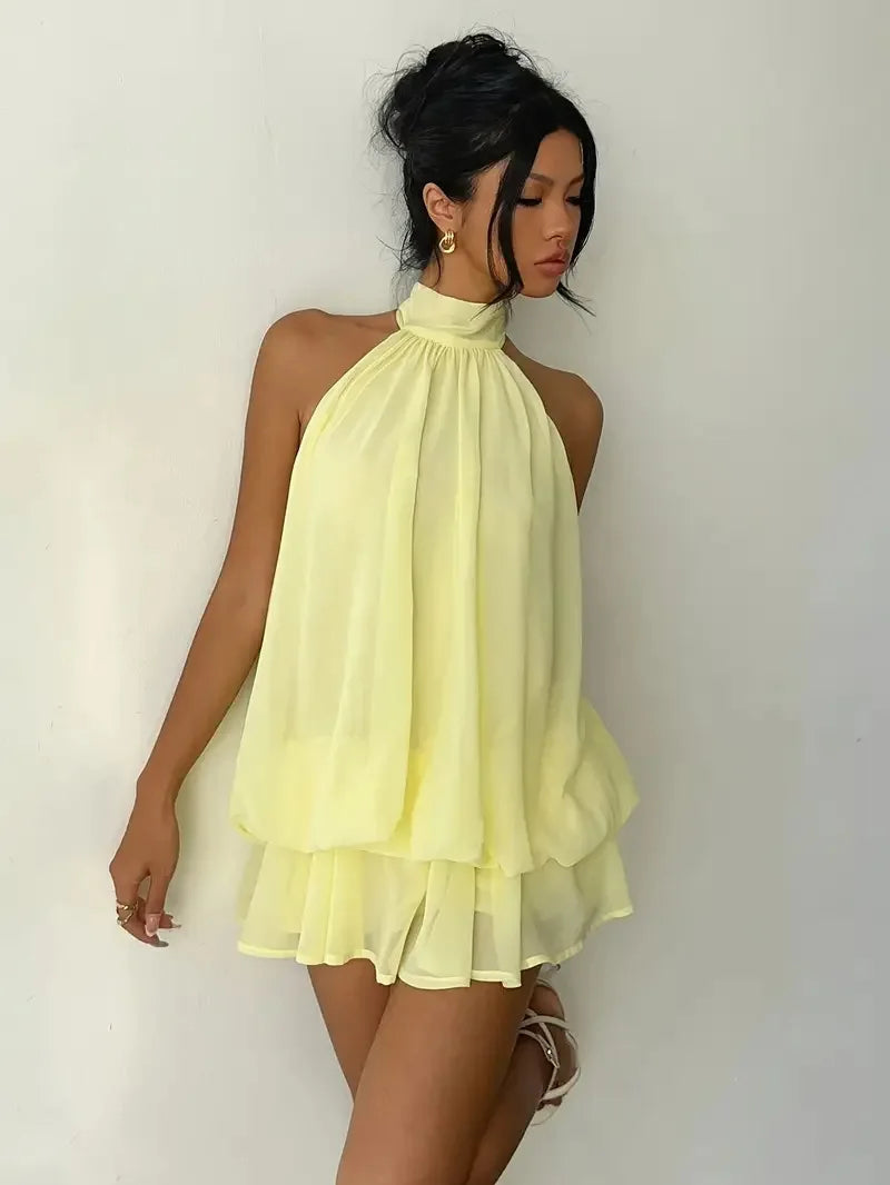 Halter Ruffle Chiffon Mini Dress