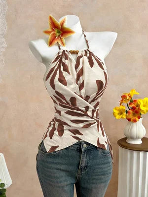 Plant Print Cross-Back Tank Top