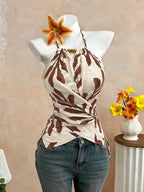 Plant Print Cross-Back Tank Top