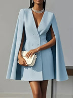 V-Neck Mini Dress with Cape Sleeves