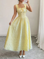 Square Neck Tie-Front Ruffle Maxi Dress