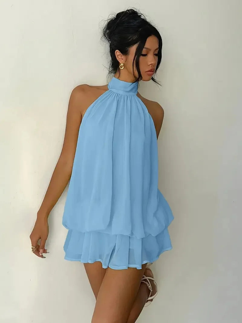 Halter Ruffle Chiffon Mini Dress