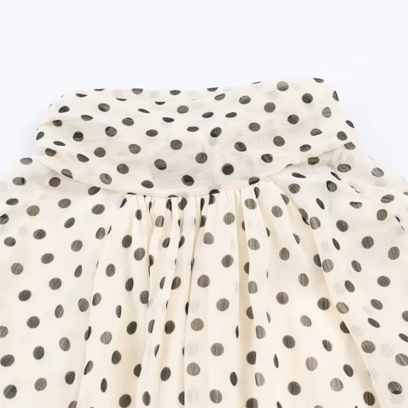 Polka Dot Tiered V-Neck Blouse
