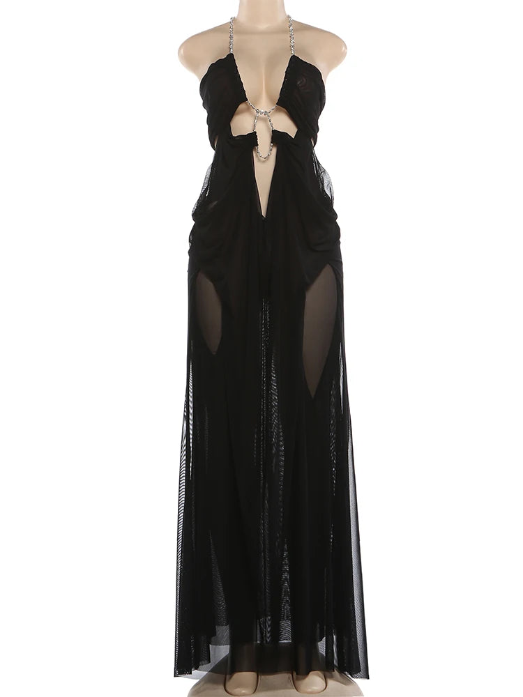 Nibber Halter Low-Neck Backless Sleeveless Vestidos