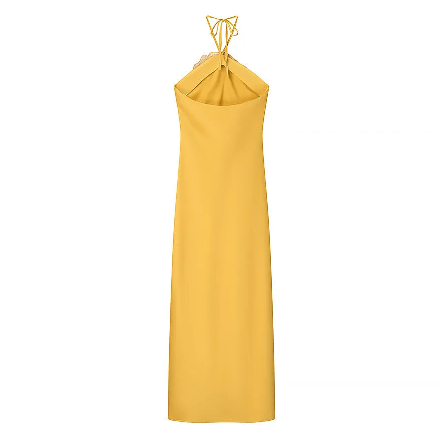 Halter Appliqué Floor-Length Dress