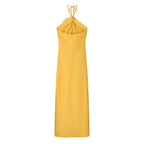 Halter Appliqué Floor-Length Dress