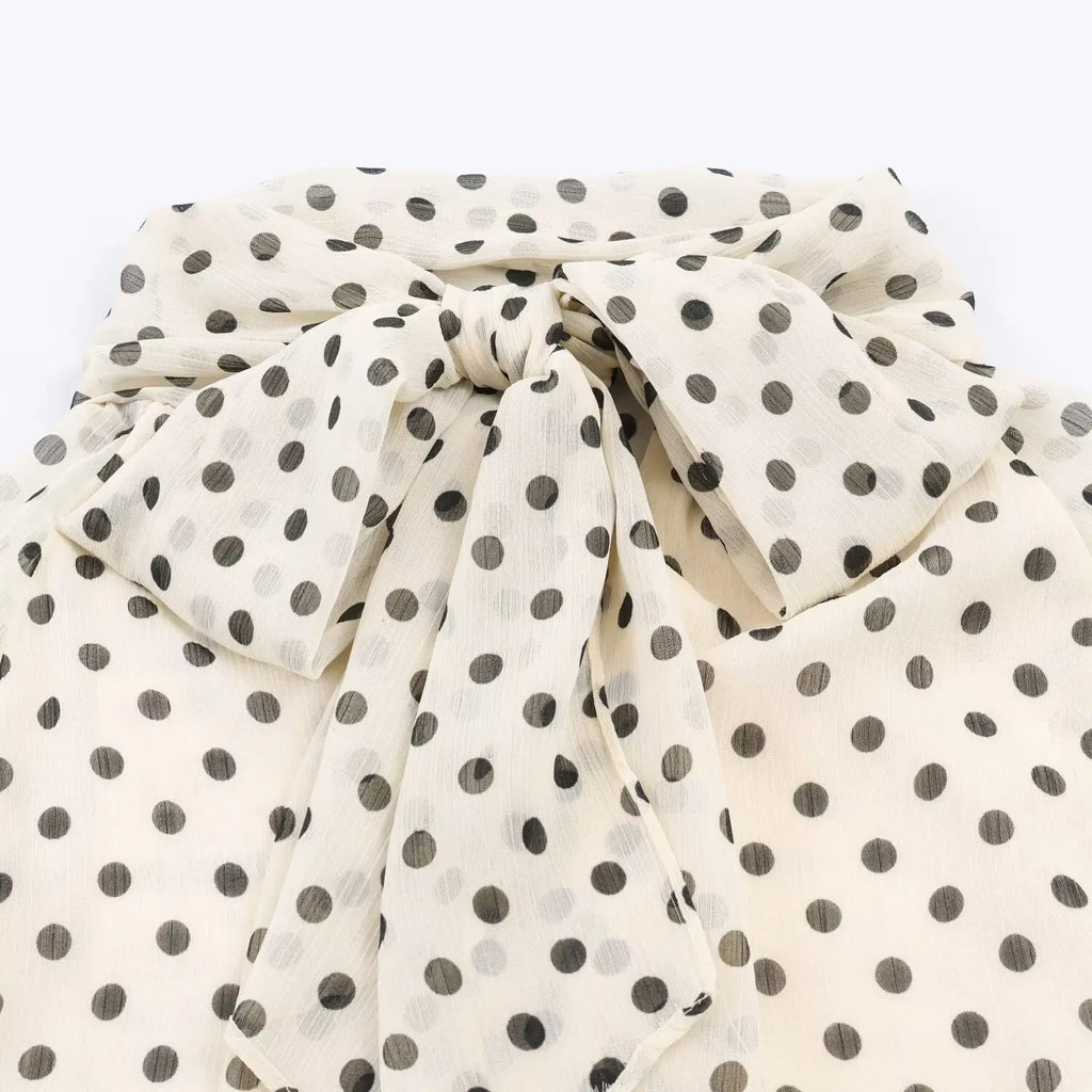 Polka Dot Tiered V-Neck Blouse