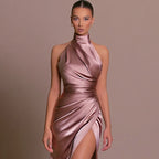 Turtleneck Shirred A-Line Maxi Dress