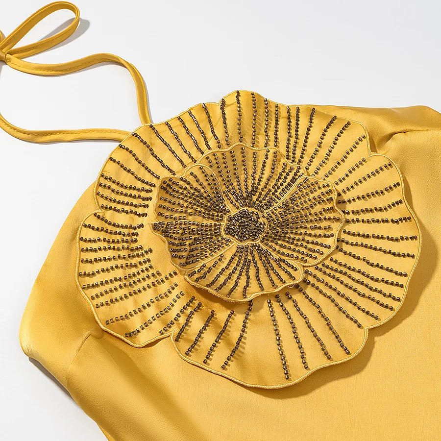 Halter Appliqué Floor-Length Dress