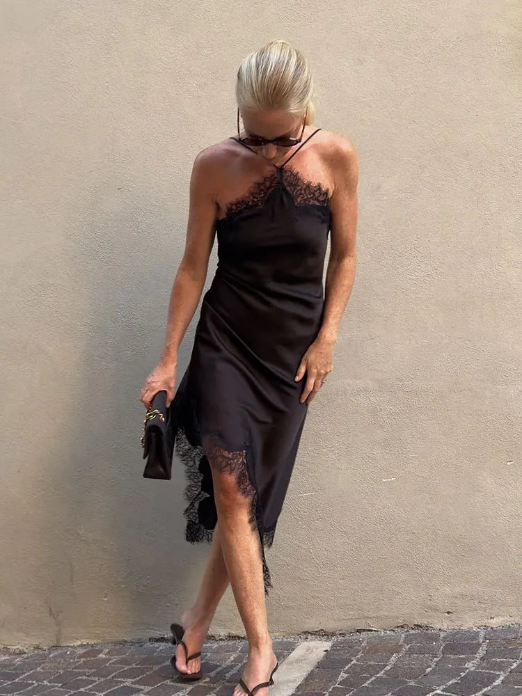 Satin Halter Lace Dress
