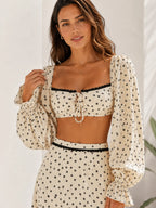 Elettra Ferri Boho polka dot two-piece dress set with flowy skirt and sleeveless top, perfect for casual summer wear.