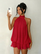 Halter Ruffle Chiffon Mini Dress