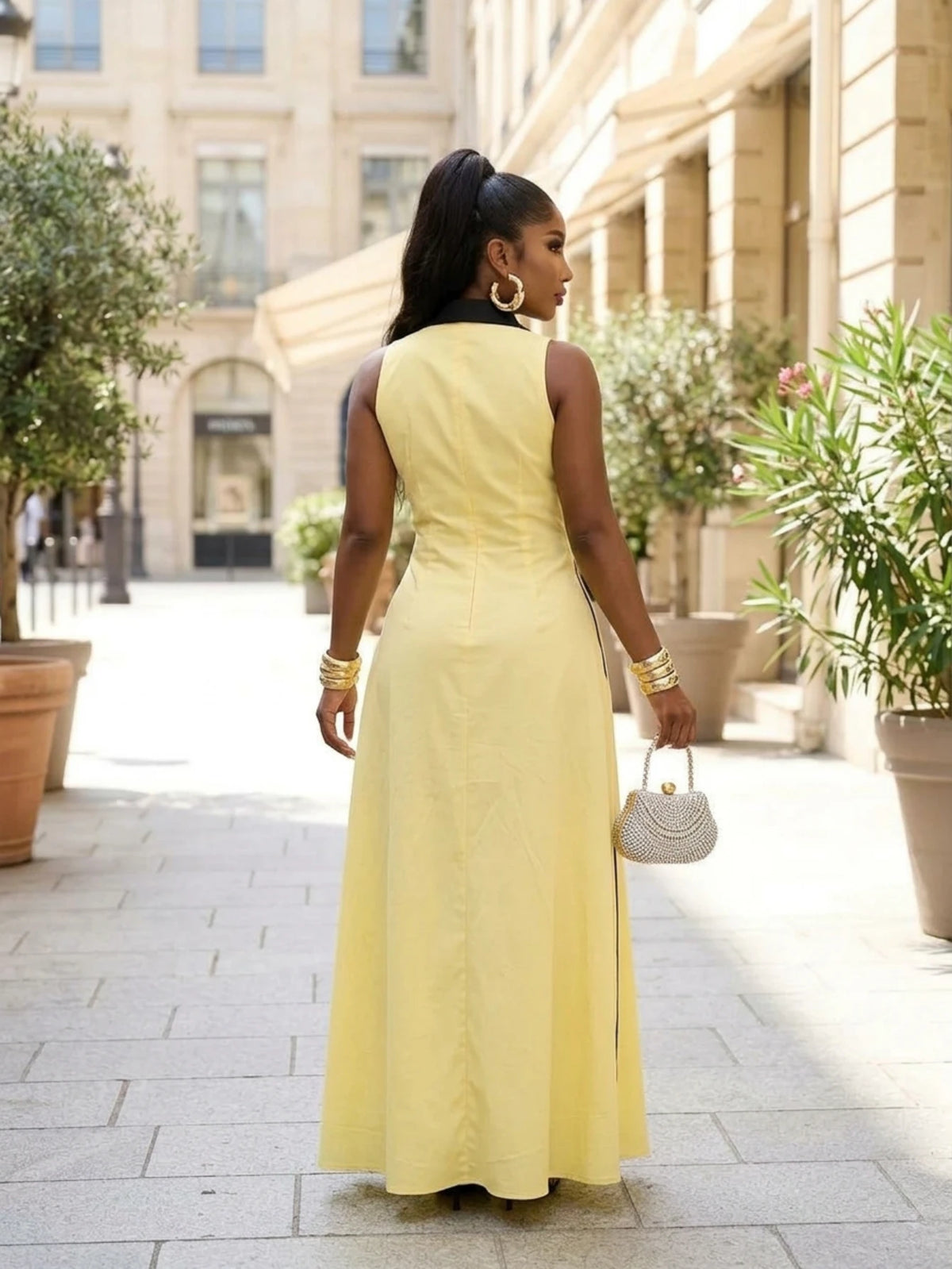 Button Detail Turn-Down Collar Maxi Dress