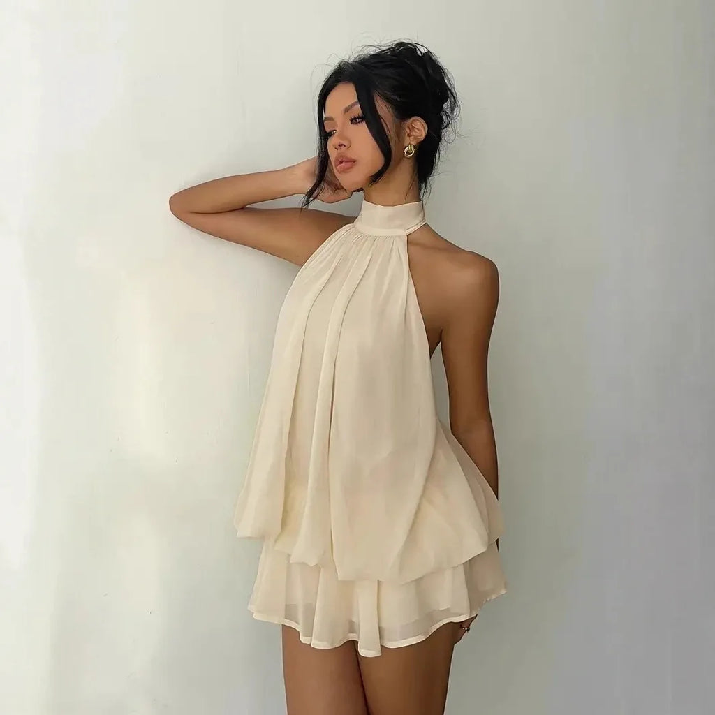 Halter Ruffle Chiffon Mini Dress