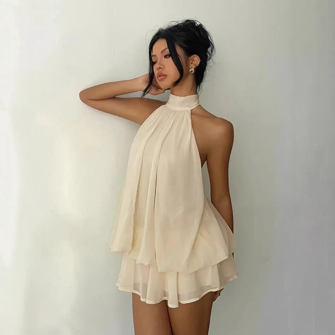 Halter Ruffle Chiffon Mini Dress