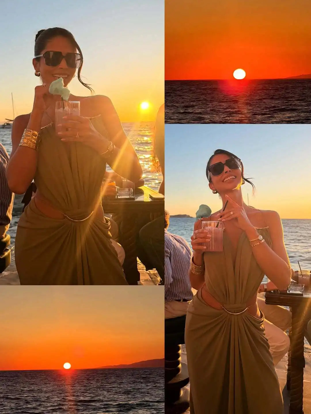 Women Halter Long Dress Deep V Neck Cutout Backless Evening Party Dress Metal Ring Twist Waist Bodycon Club Night Out Dresses