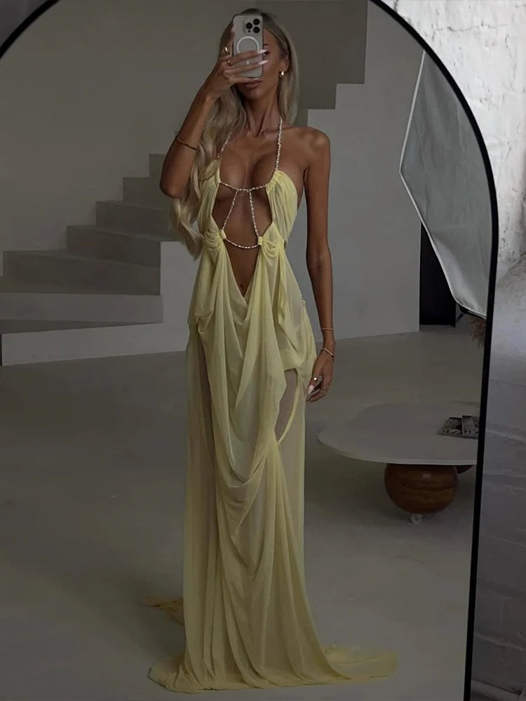 Nibber Halter Low-Neck Backless Sleeveless Vestidos