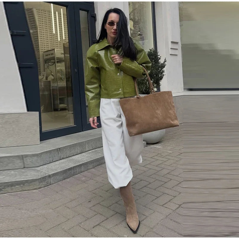 Ruched Blazer and Knee-Length Skirt Set